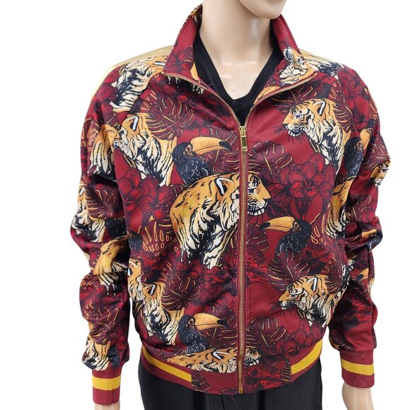 G-Style Tiger & Toucan Print Track Jacket With Gold Stripes, Men's Medium - Picture 2 of 9